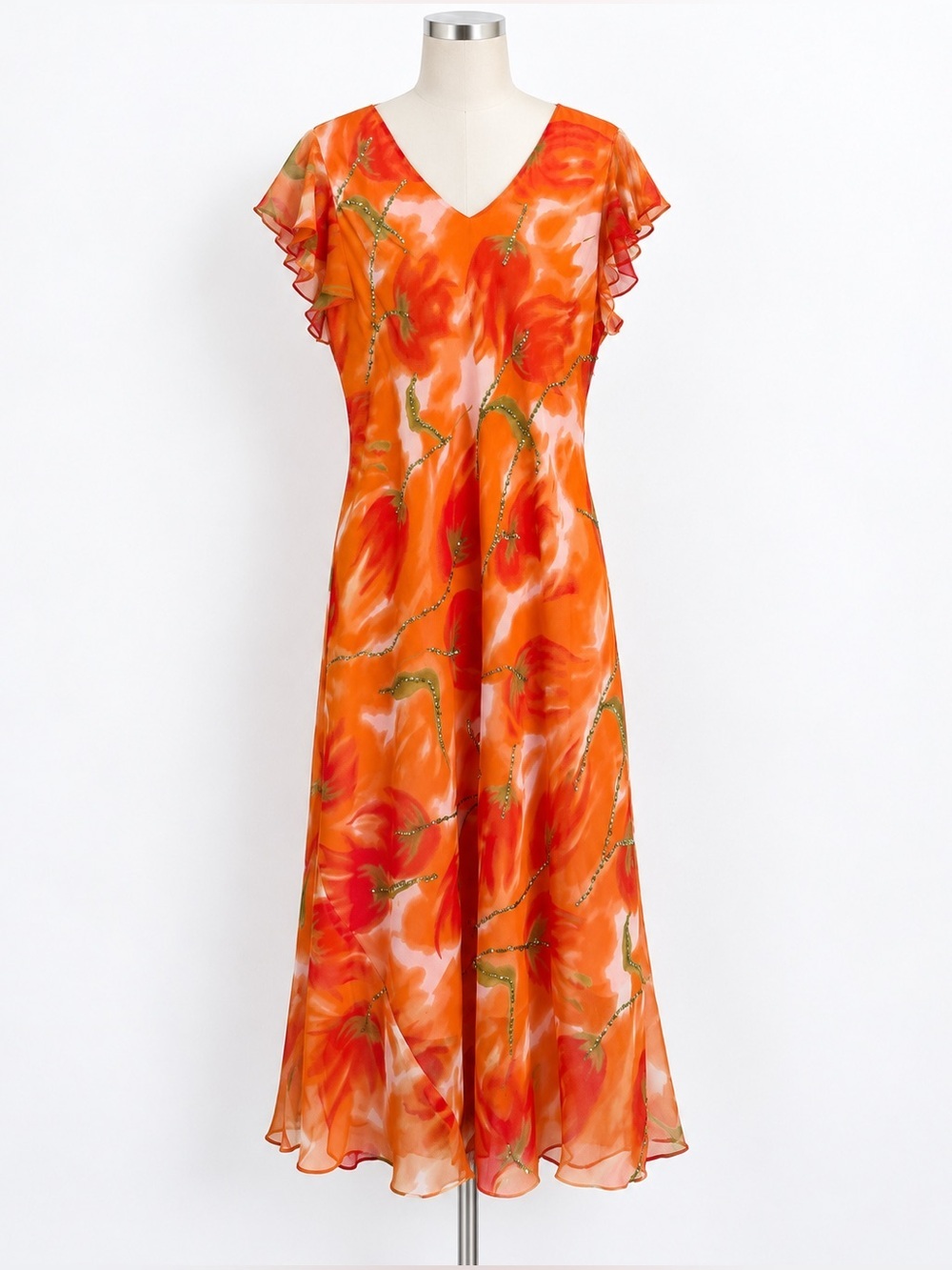Vintage Miss B Plus Fairycore Floral Beaded Chiffon Maxi Dress Size 2X